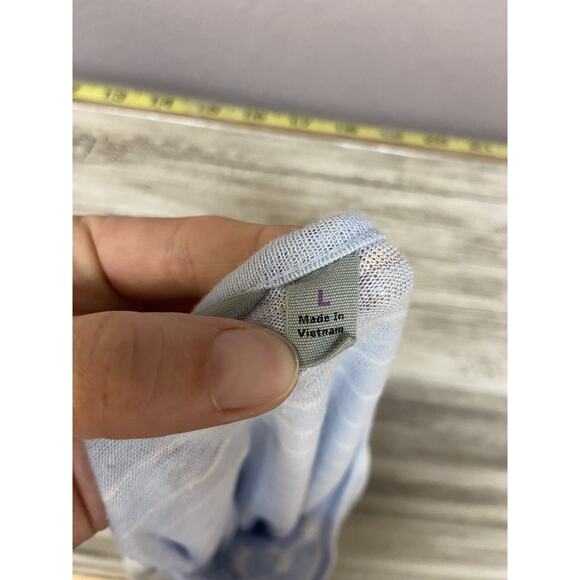 Athleta Womens Linen Shirt Size Large Blue Striped Blouse Casual Top Long Sleeve - Picture 12 of 13